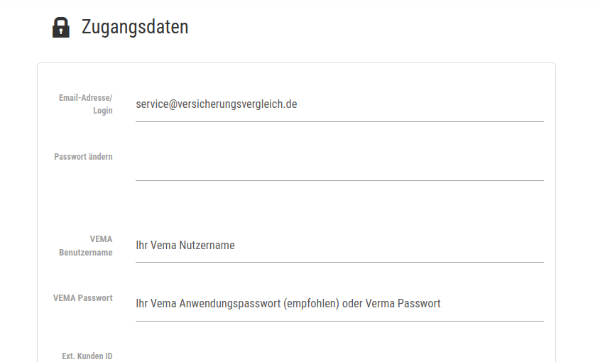 VEMA Zugangsdaten in 4open