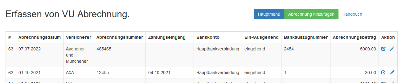 Screenshot VU-Abrechnung erfassen